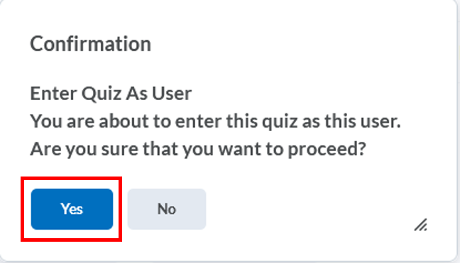 Quiz: quiz attempt- enter quiz as user, confirm: Yes