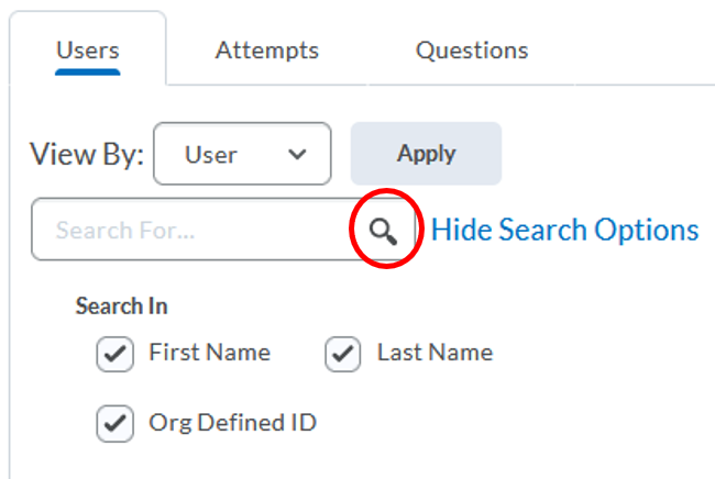 Quiz: search options-run search by clicking the magnifying glass icon