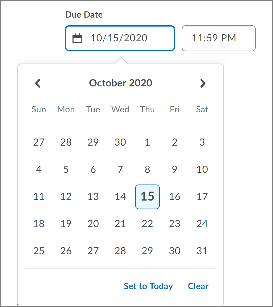 New date picker component on the Create and Edit Assignments page