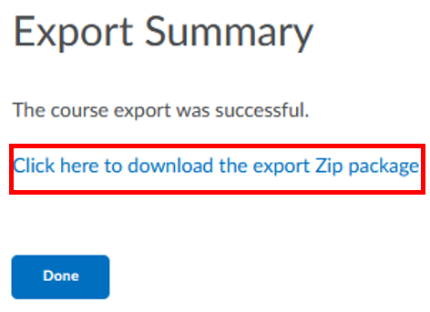 d2l export: click to download export zip file