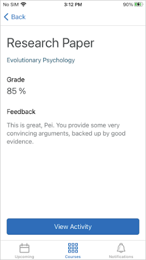 A graded activity with feedback in Brightspace Pulse