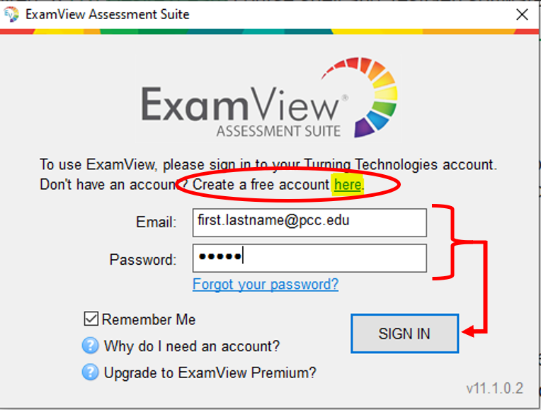 ExamView: sign in or create a new account