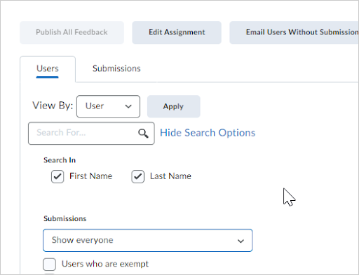 New default search filter in Assignments