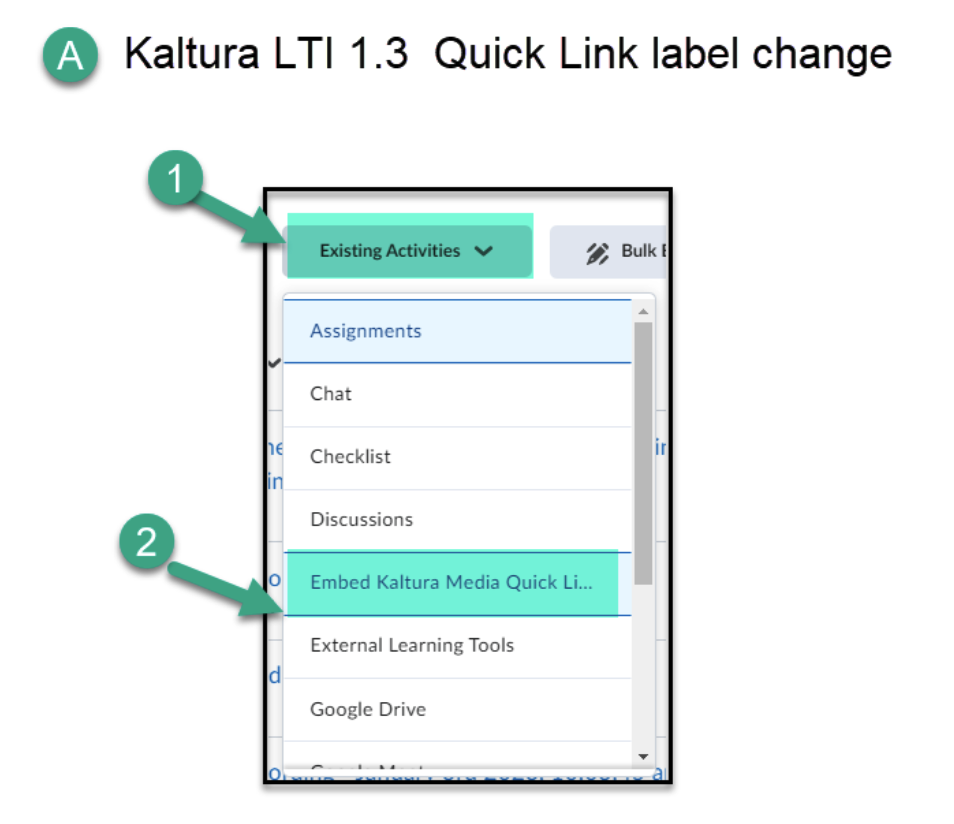 Kaltura Quick Link label update