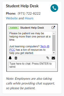 Student Help Desk chat screnshot
