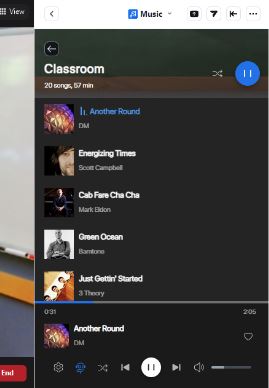 The music player also shows up on the side panel and lets you pick from some themes/genres.