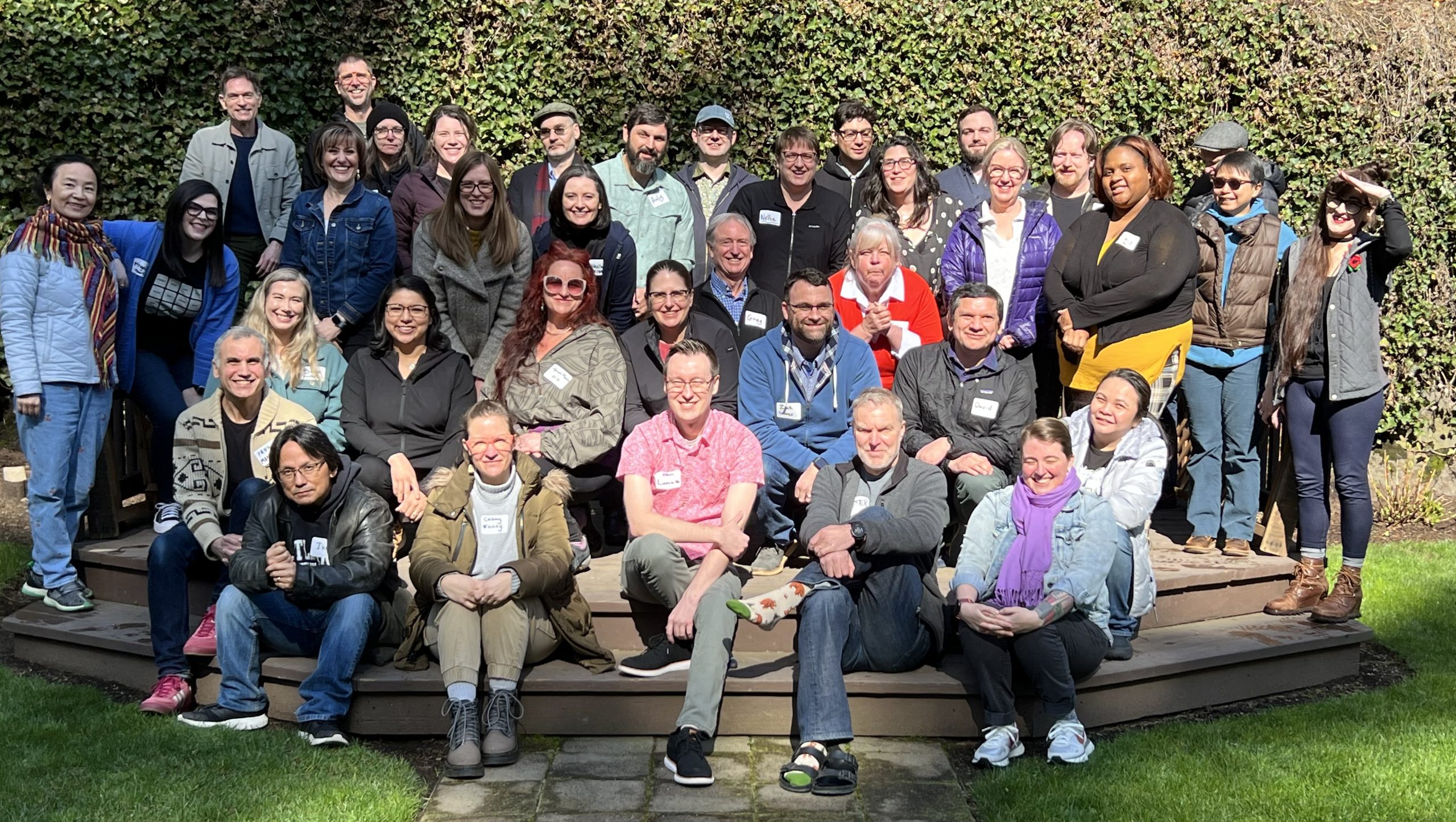The Online Learning and Learning Technology & Innovation teams at the winter/spring retreat squinting at the uncharacteristic sun. It's a big, awesome group.