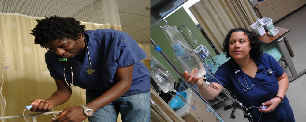 Man and woman working in a health office