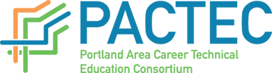 Logo of orange, green, blue wavy lines for Portland Area Career Technical Education Consortium