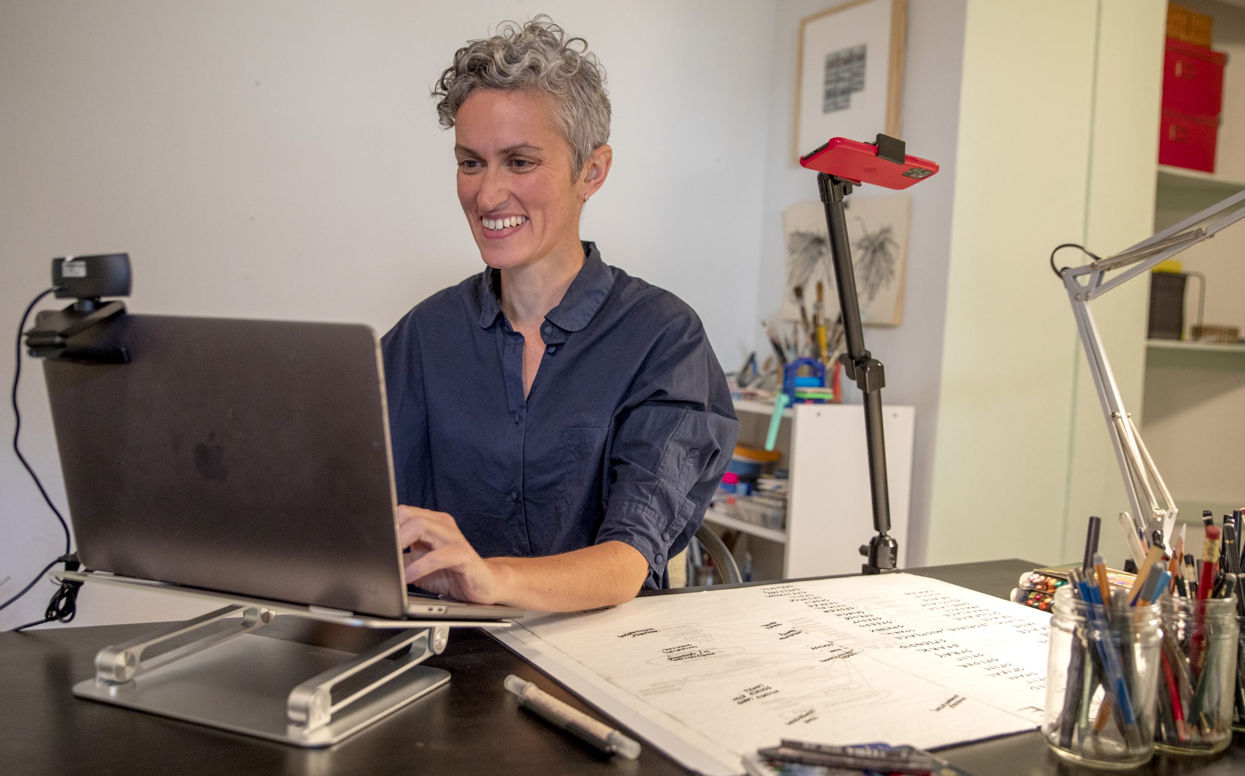 Staff member at remote desktop setup