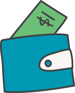 Illustration of a wallet with cash sticking out the top