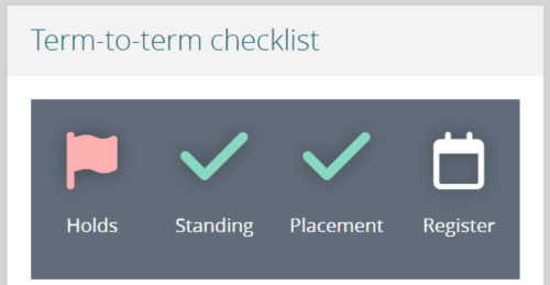 screenshot of MyPCC, the holds icon shows a red flag.
