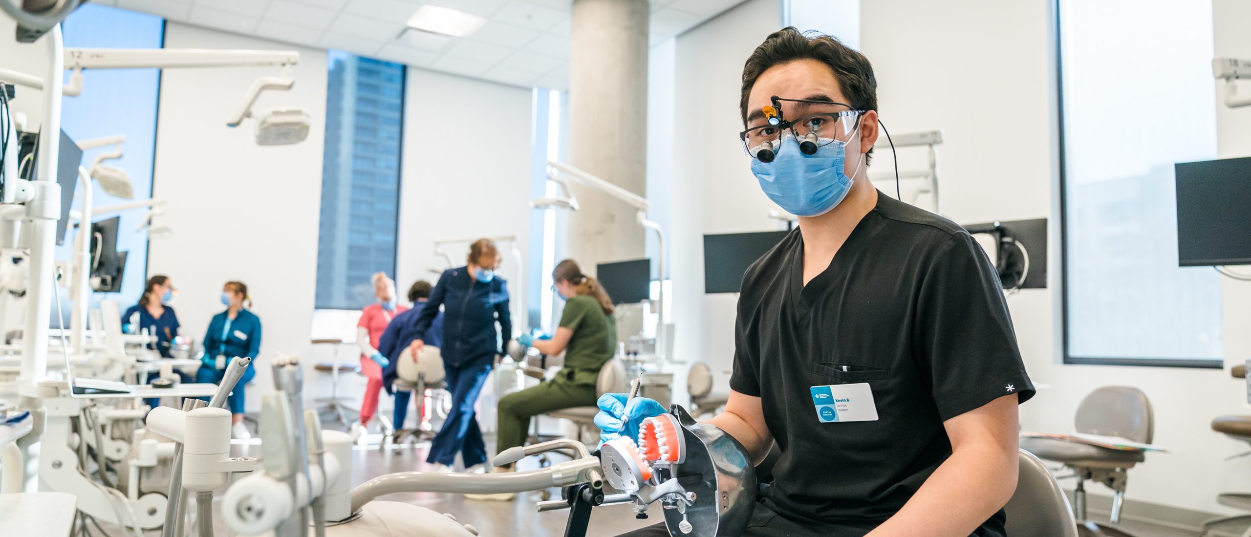 dental students work in a sunny lab