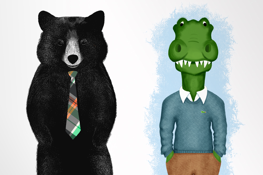 Illustration of a bear and a crocodile