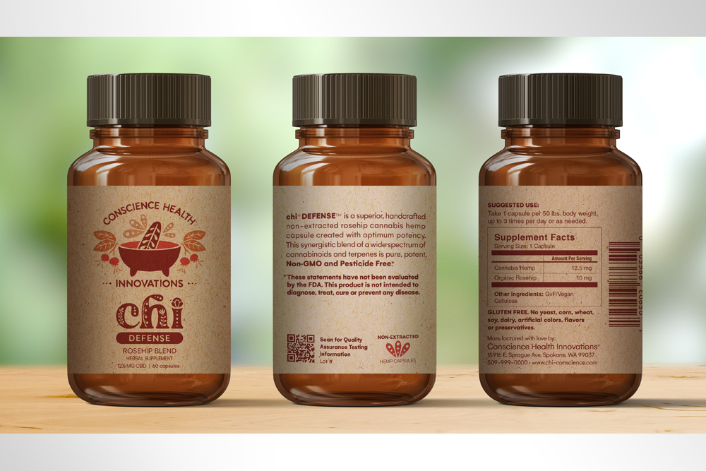 Image of CHI product label mockup on pill bottle
