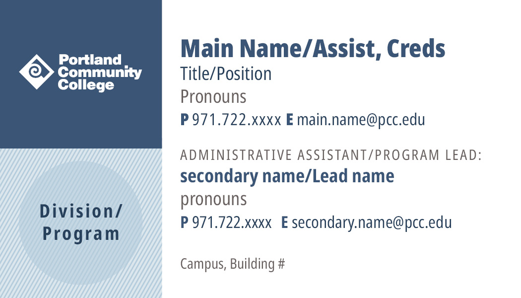 navy primary and secondary names business card front