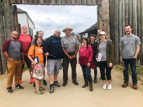 Summer 2019: PCC Intro to Archaeology students touring the reconstructed fort at Ft. Vancouver with Chief of Interpretation Dr. Bob Cromwell.