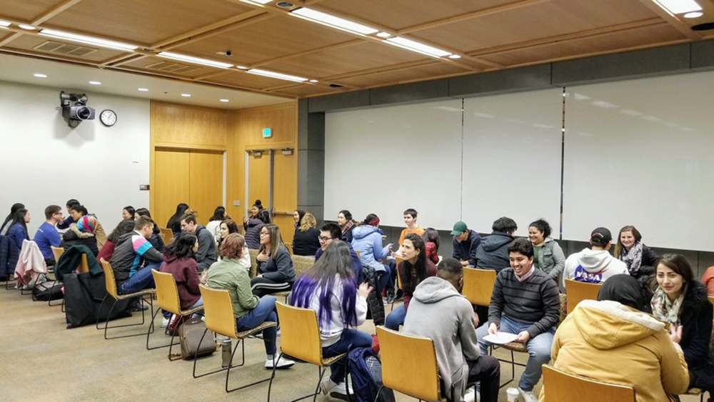 Students participating in speed culturing event