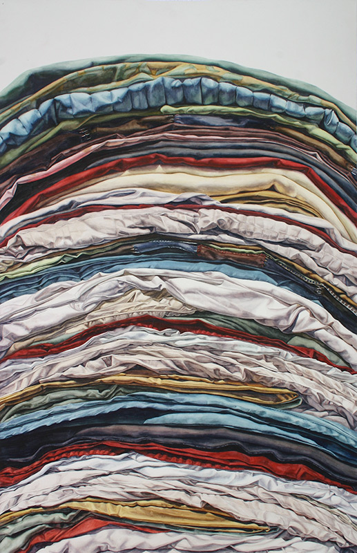 Abstract watercolor painting that looks like pieces of folded cloth stacked on top of each other