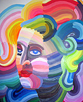 Painting of a person showing colors of the rainbow