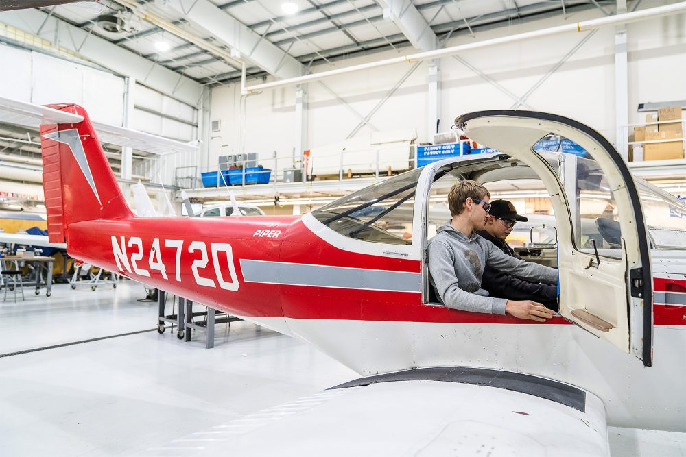 Students in one of the airplanes