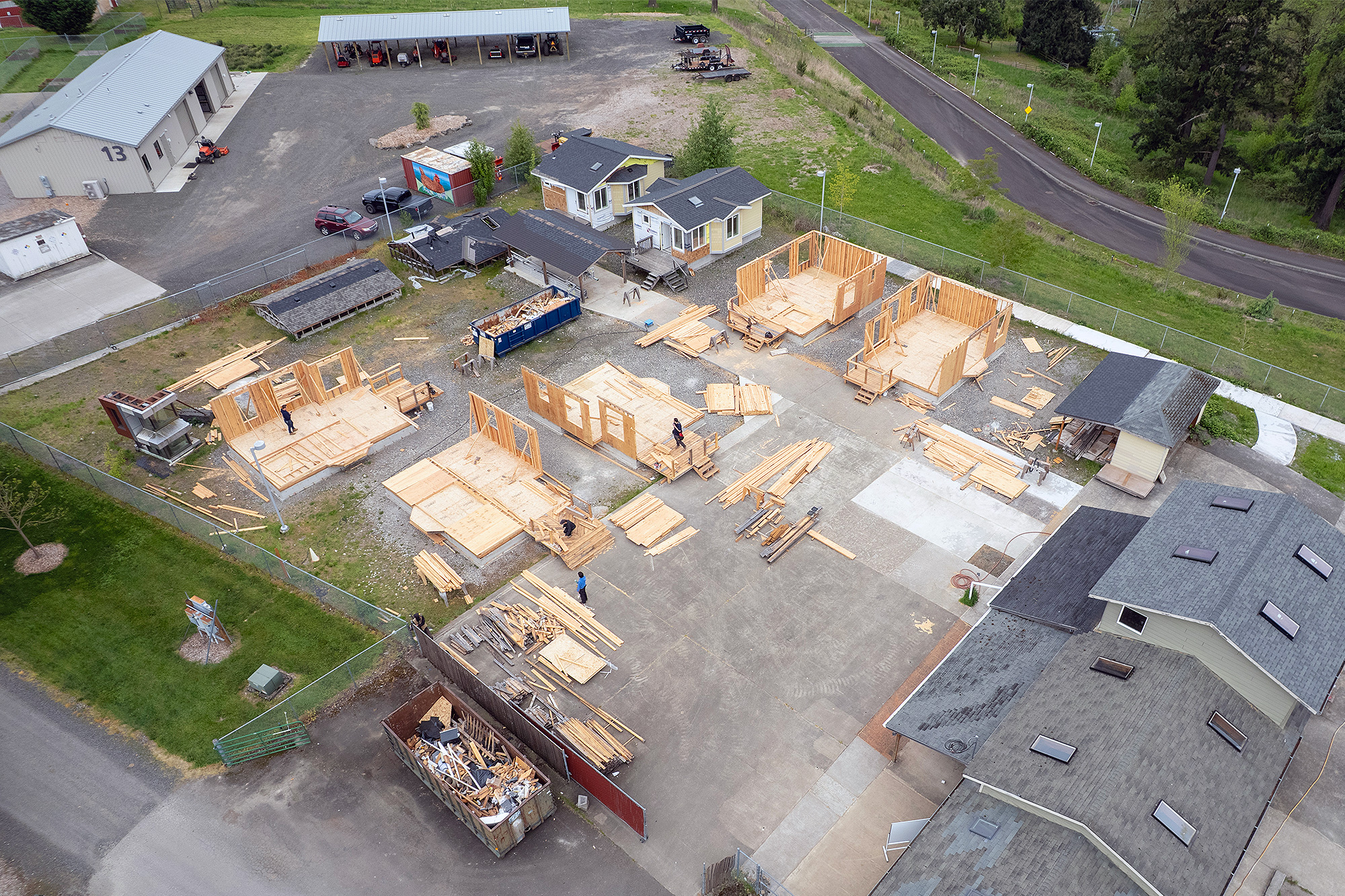 Aerial view of the construction job site at PCC
