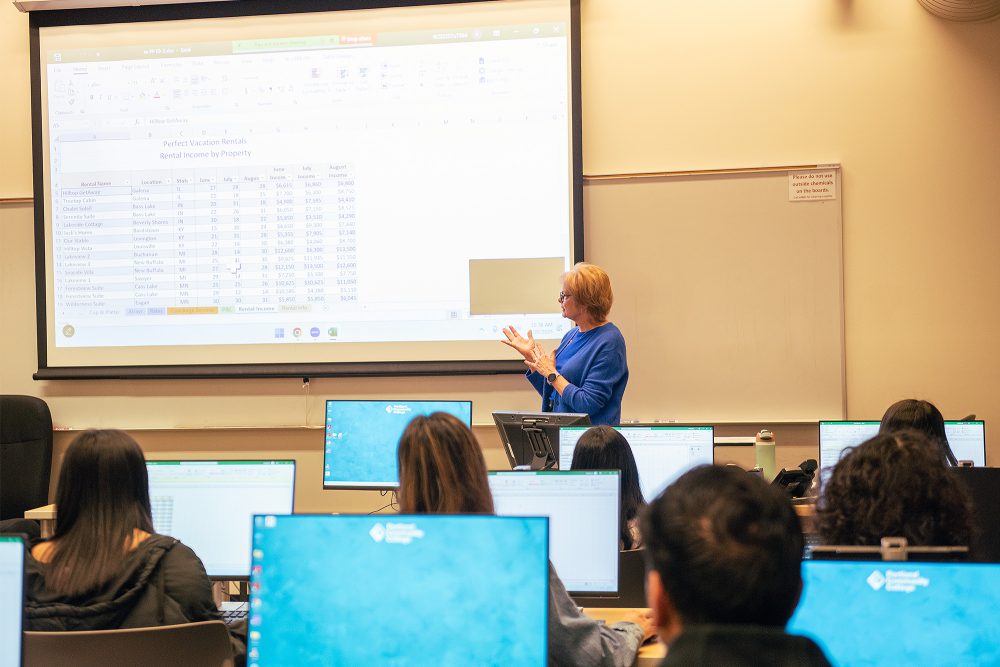 Instructor presenting data in front of the class