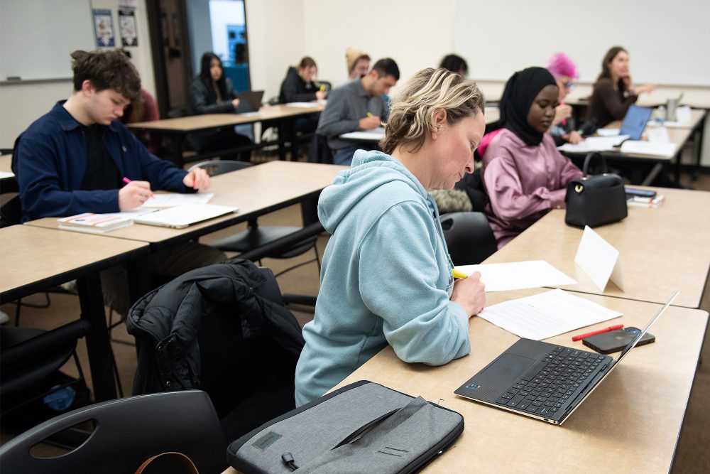 Students working on an assignment in class