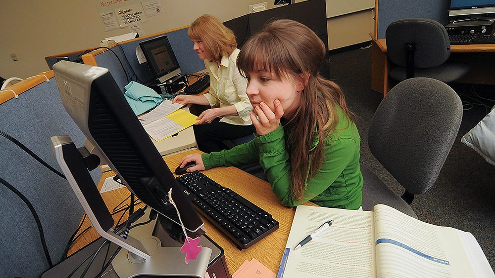 Student working at a computer