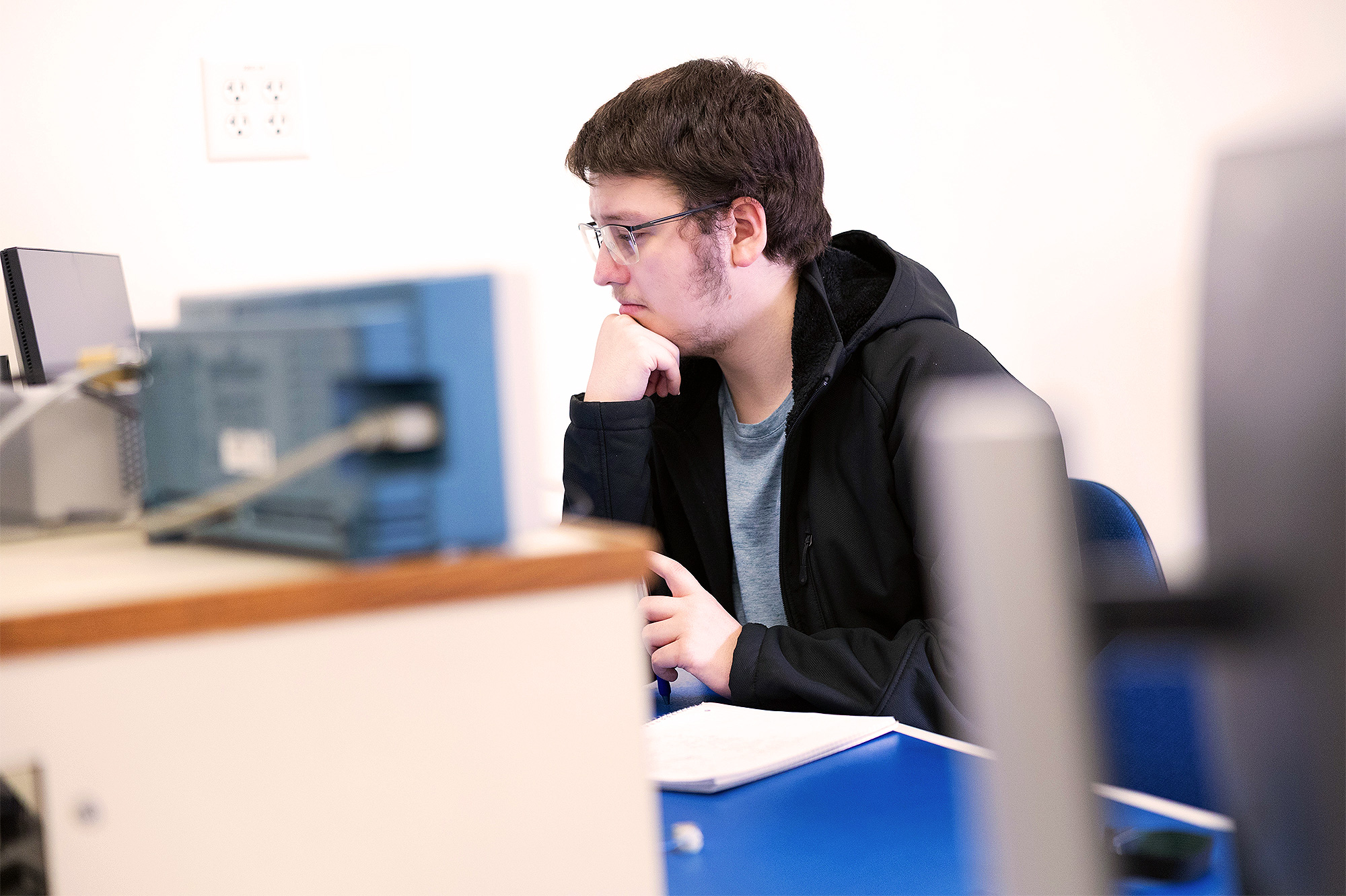 Network security student in class
