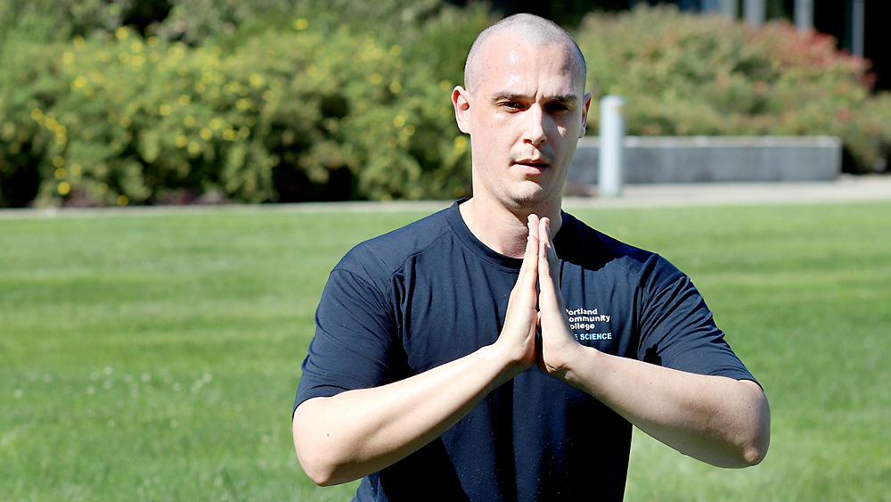 Yoga instructor student practicing outside