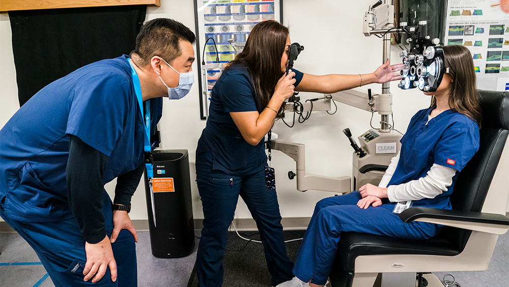Optician Assistant students in the lab