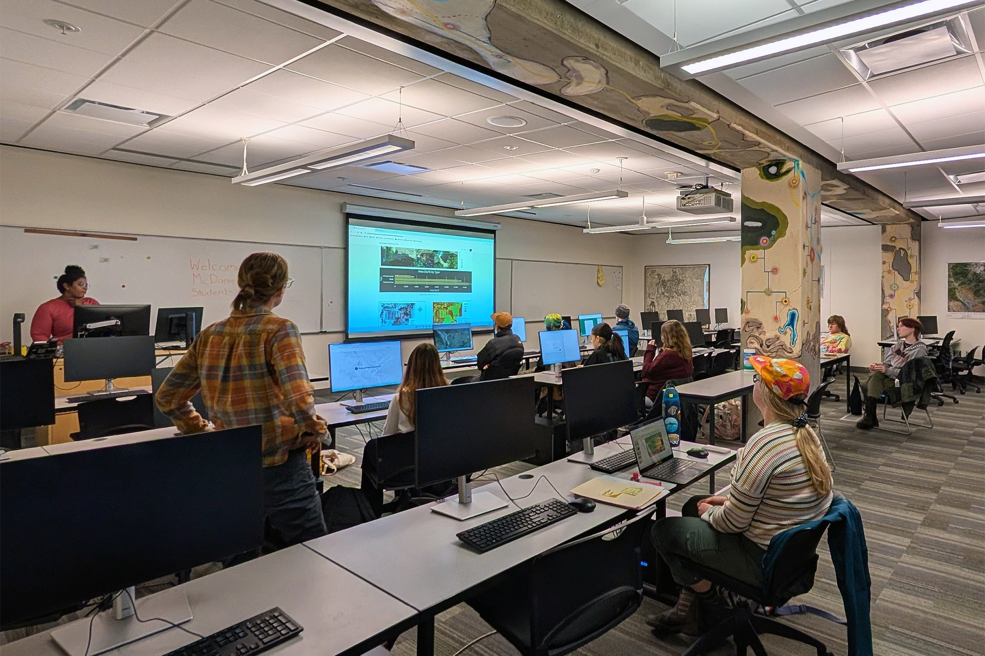 GIS students learning about mapping software in class