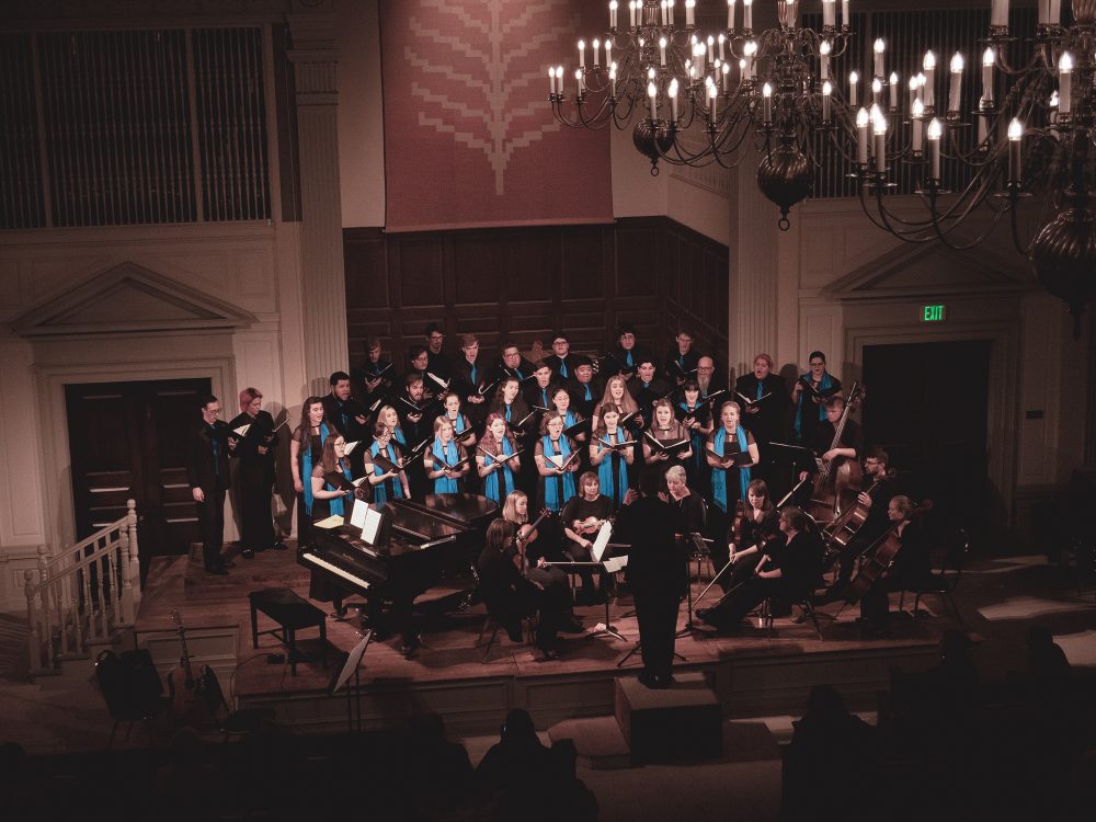 Students singing at a choir concert