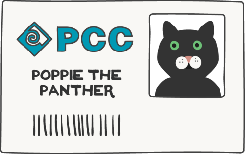 Cartoon of Poppie the Panther's student ID card