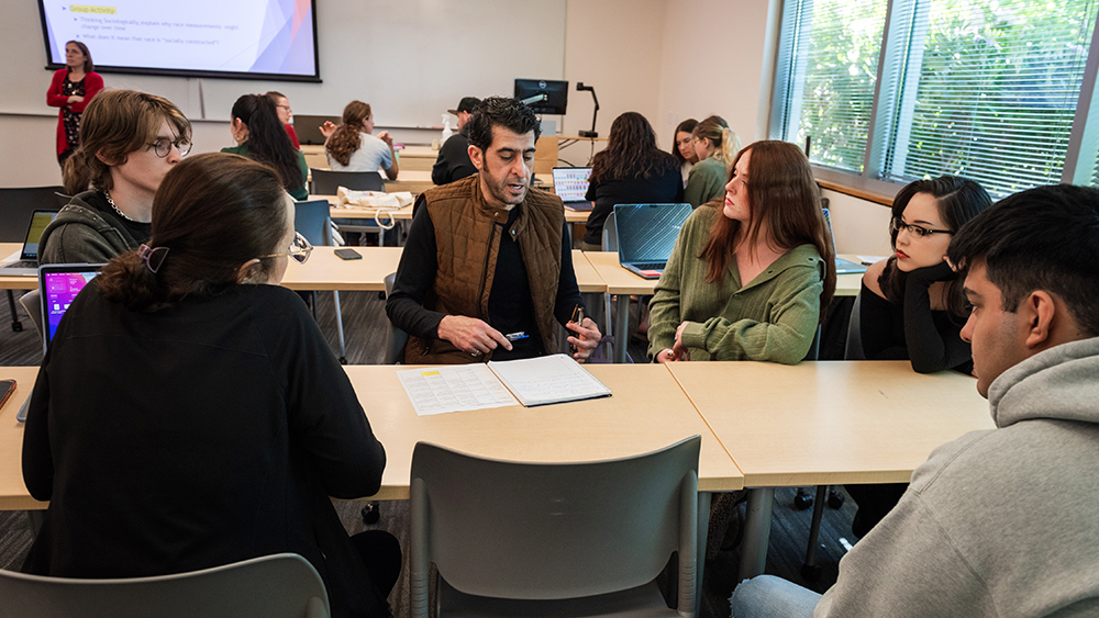 Students talking as a group in class