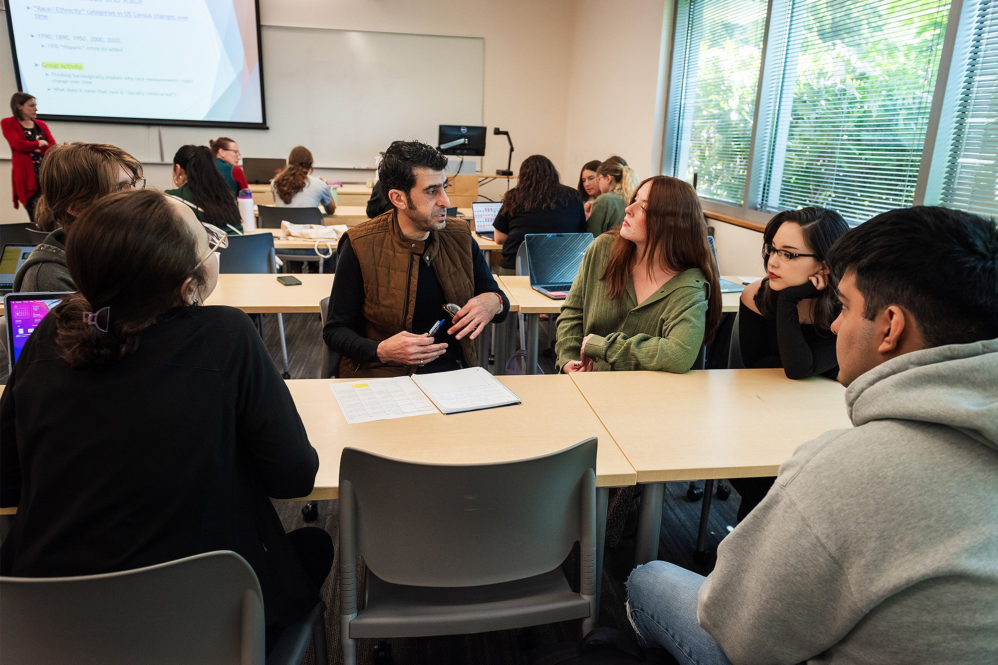 Sociology students having a discussion in class