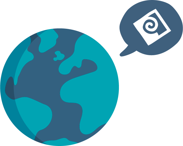 Speech bubble with PCC diamond inside, speaking from an Earth icon