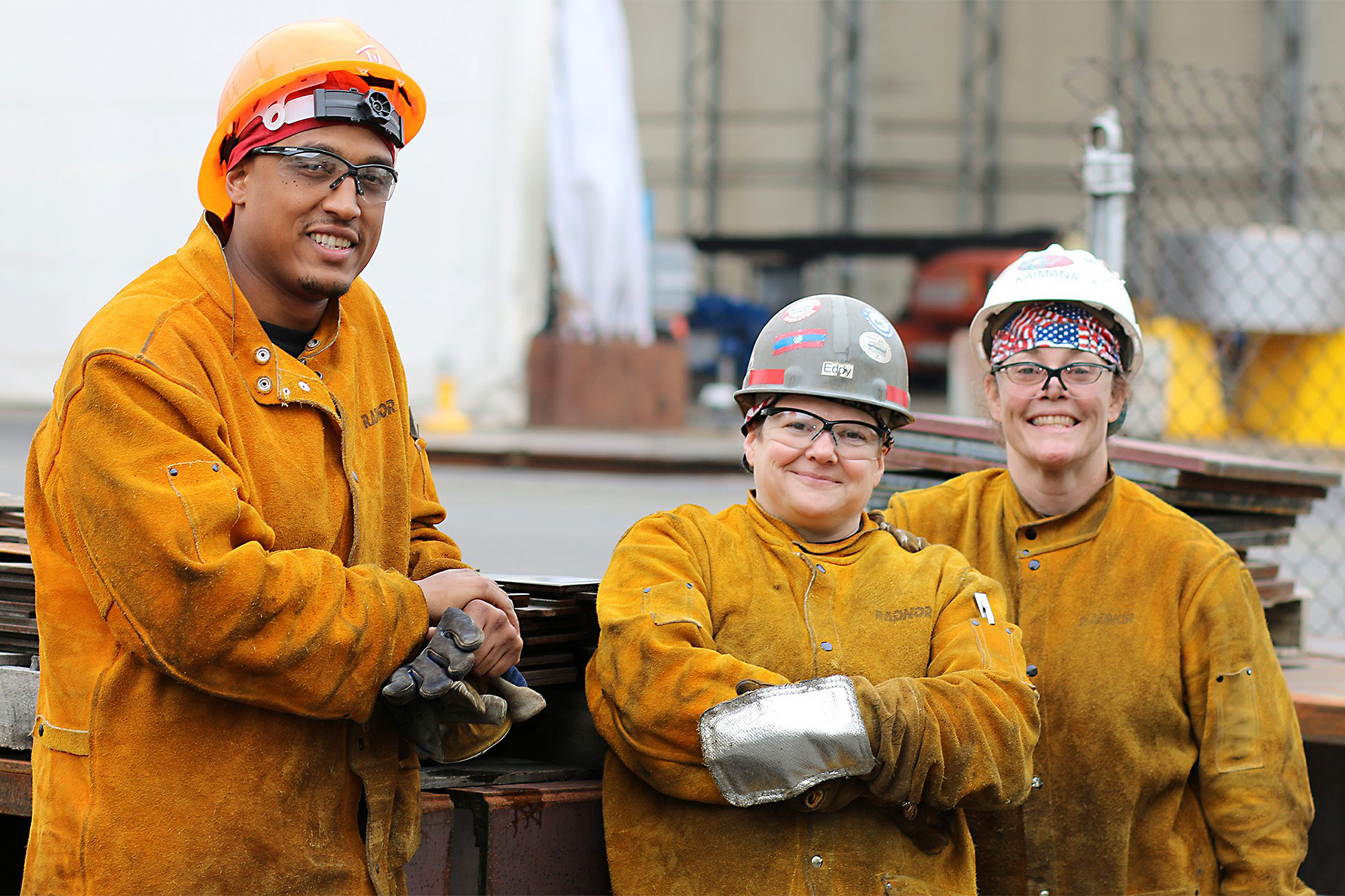 Maritime welding students in the shipyard