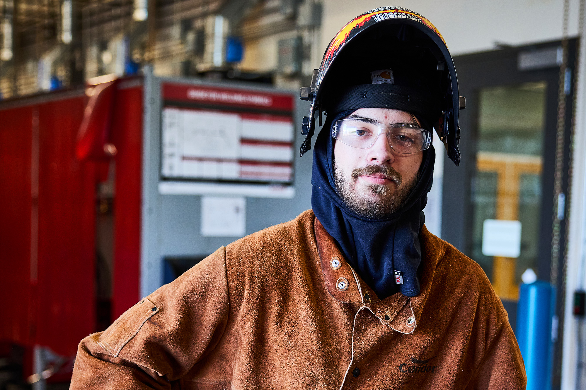 Welding student looking at the camera