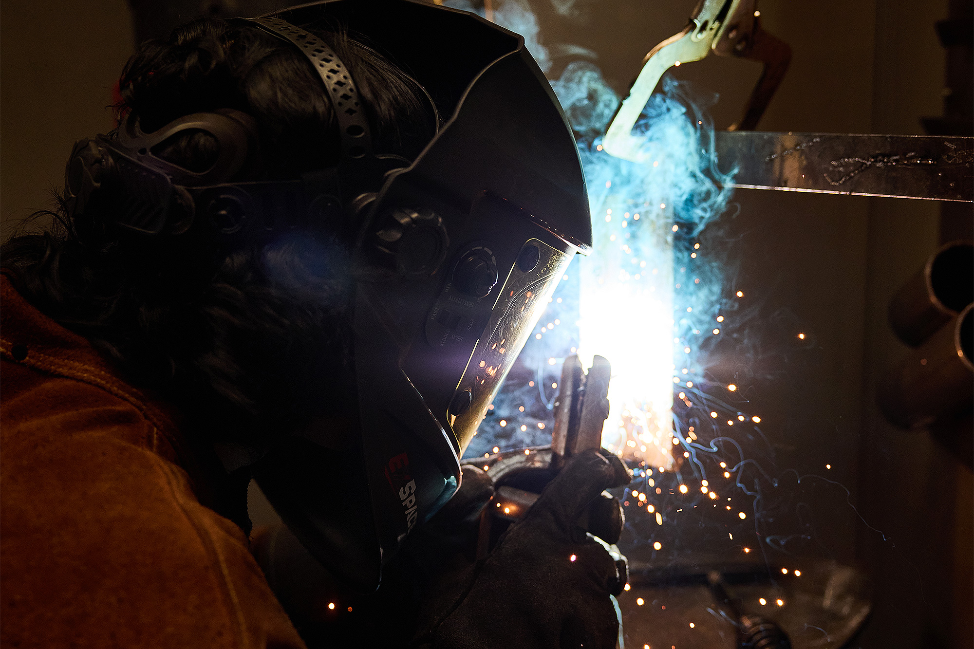 Student practicing wire welding