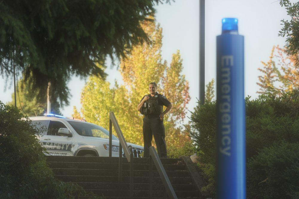 Female officer with patrol car