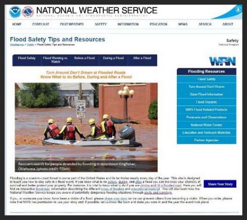 National Weather Service flood safety website screenshot