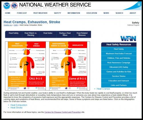National Weather Service heat illness website screenshot