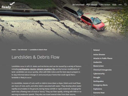 Ready.gov landslides website screenshot