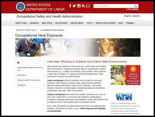 Department of Labor heat exposure website screenshot