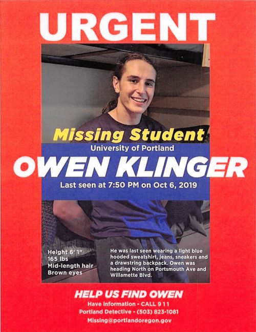 Missing student - Owen Klinger