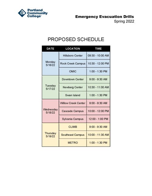 Evacuation drills Public Safety at PCC