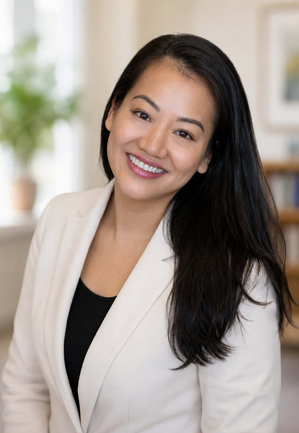 Portrait of an Asian woman smiling.