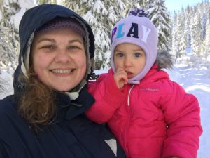 Your instructor and her daughter, in the the snowy forest.